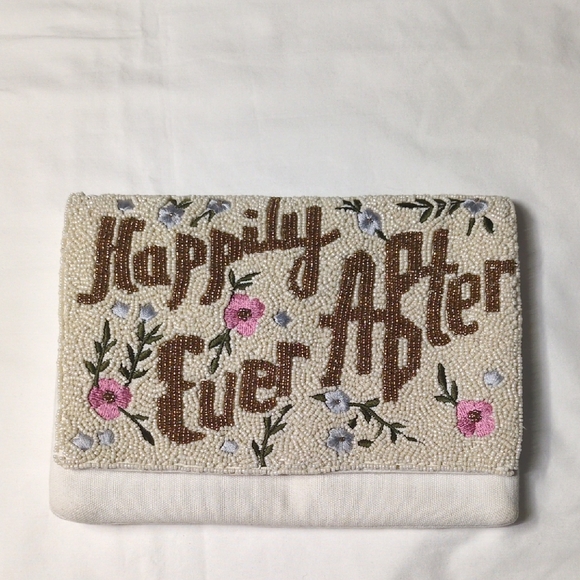 Francesca's Collections Handbags - Francesca's Collections Beaded Clutch - Cream and Pink